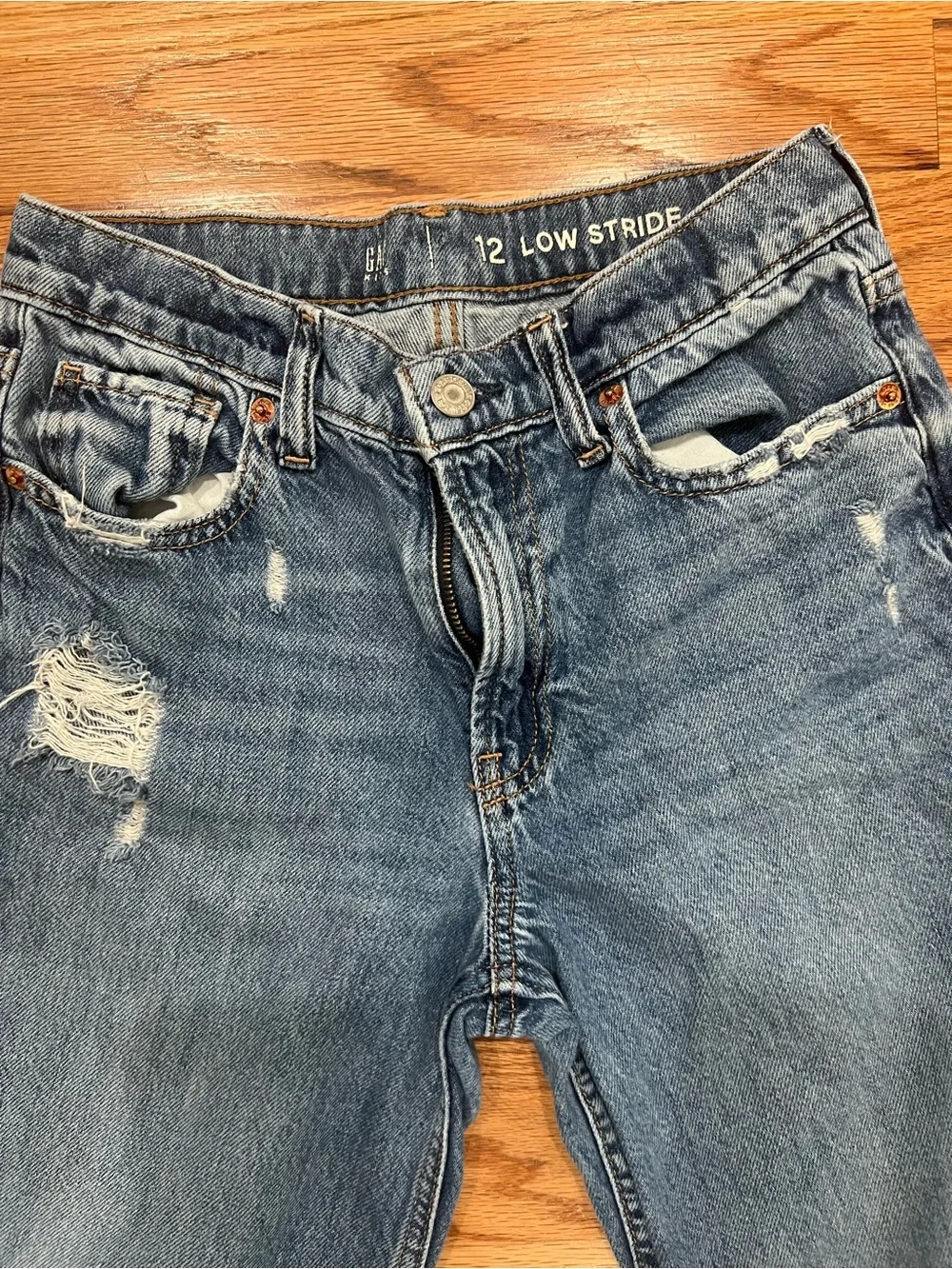 Girl’s Blue Wide-Leg Distressed Jeans